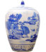 Chinese Blue and White 11" High Porcelain Jar with Canton Landscape Painting and Lid