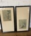 vintage Pair Chinese ink & gouache painting Framed Matted 22 X 12